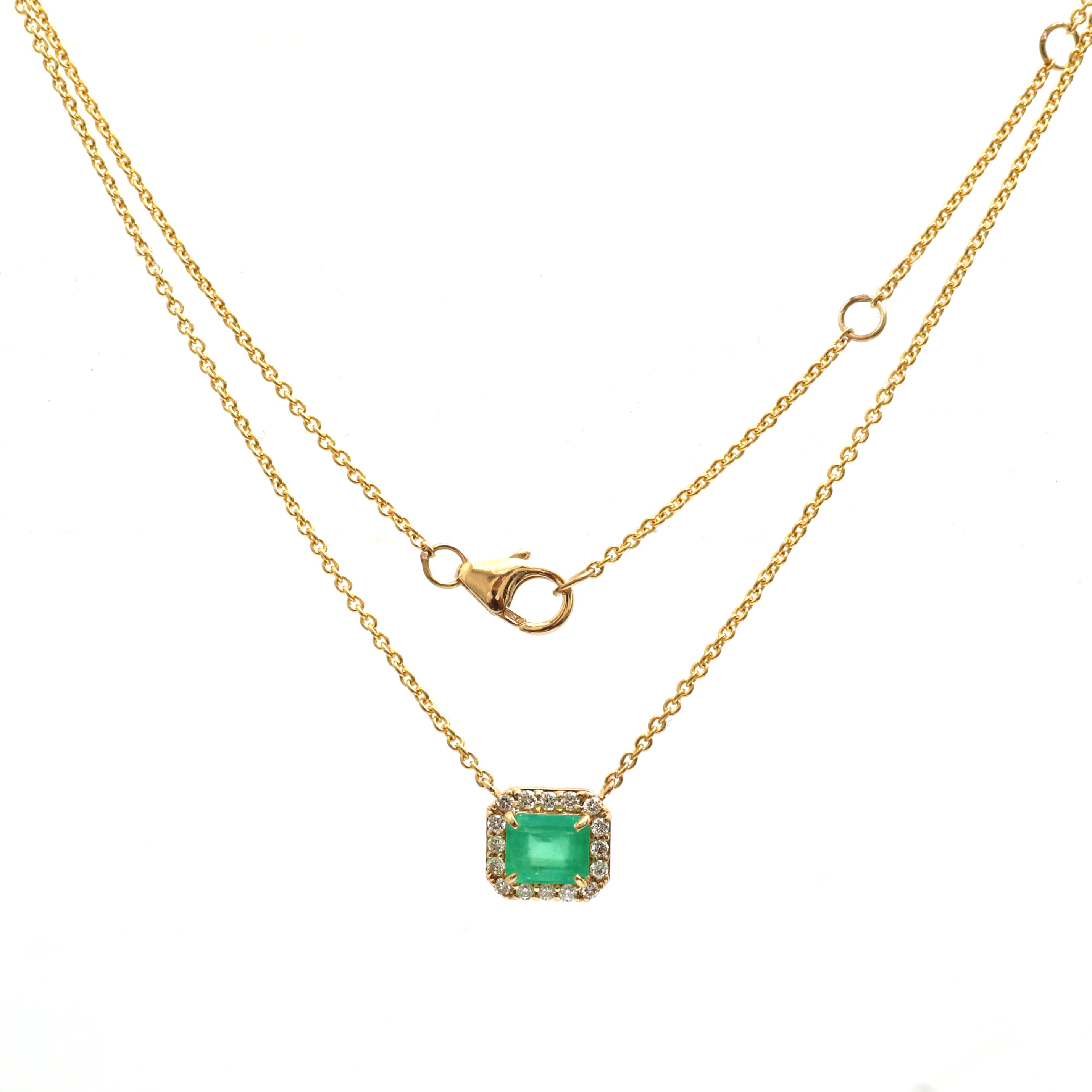 JPNC-726/10043 Colombian Emerald Diamond Necklace | 18K