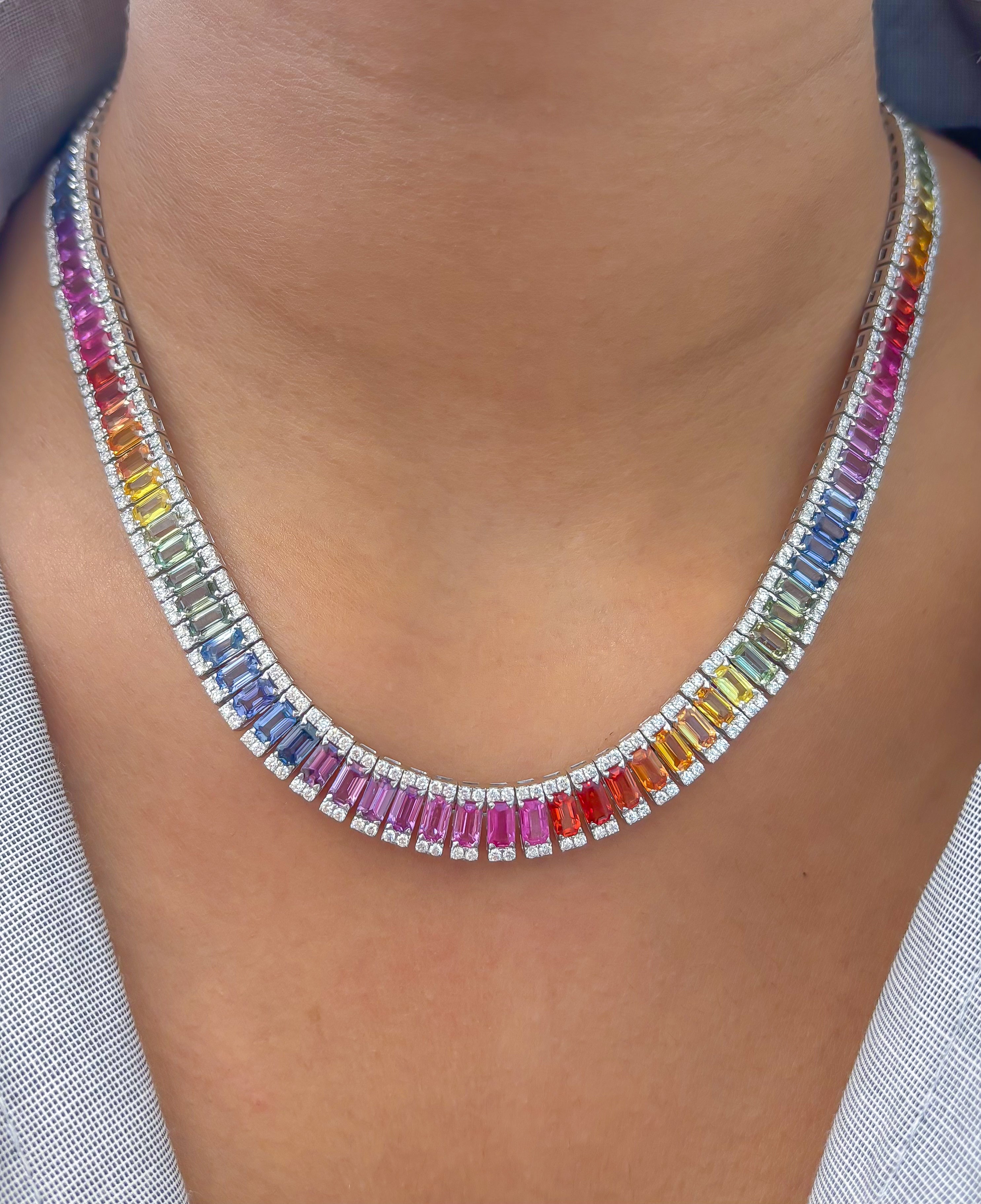 JPNC-764/10182 Rainbow Sapphire Diamond Necklace | 18K