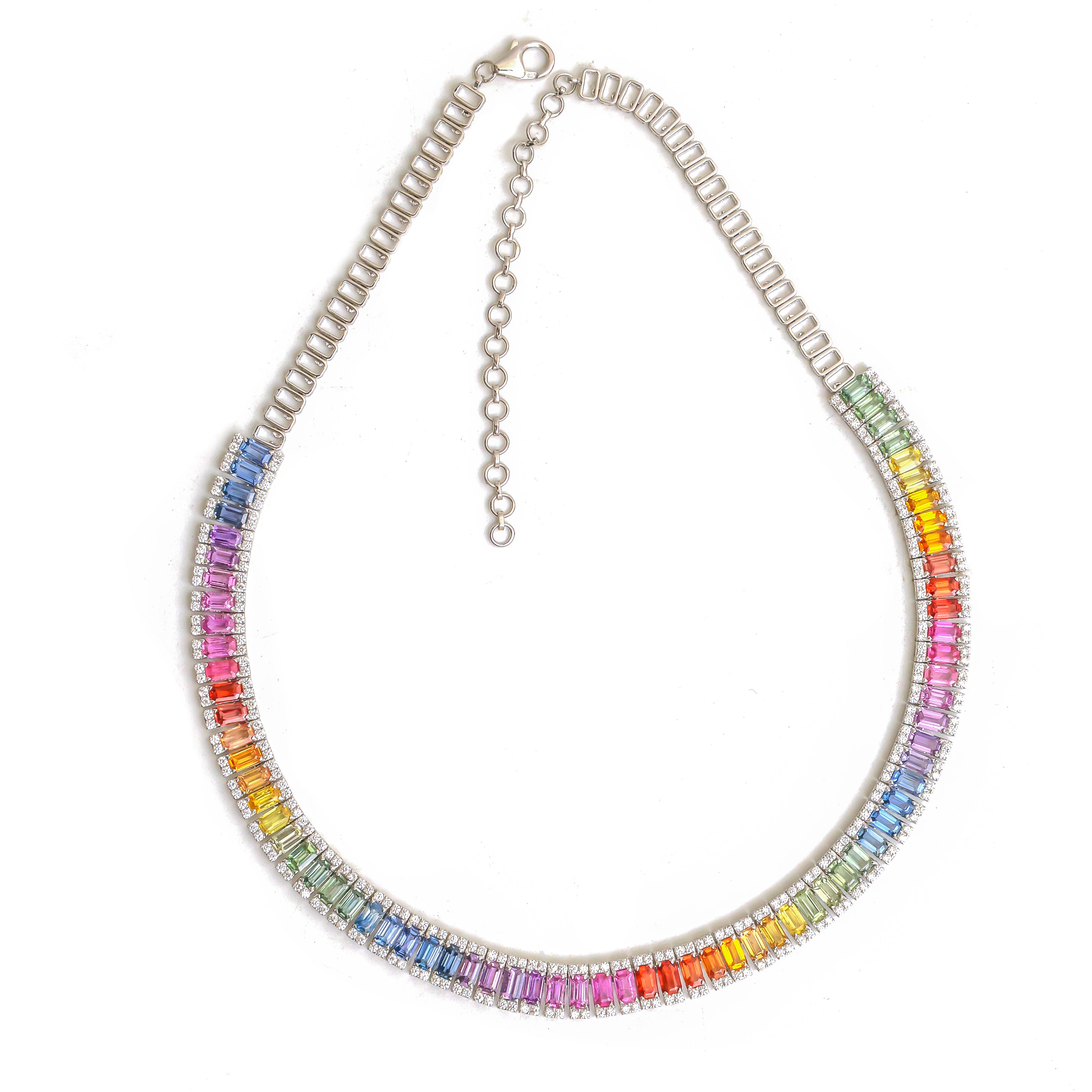 JPNC-764/10182 Rainbow Sapphire Diamond Necklace | 18K