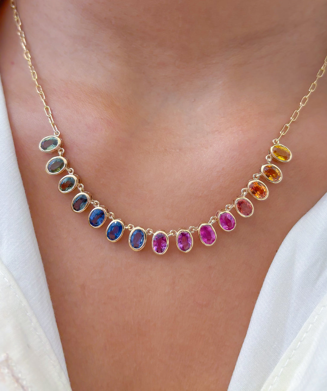 JPNC-772/10403 Rainbow Sapphire Necklace | 14K