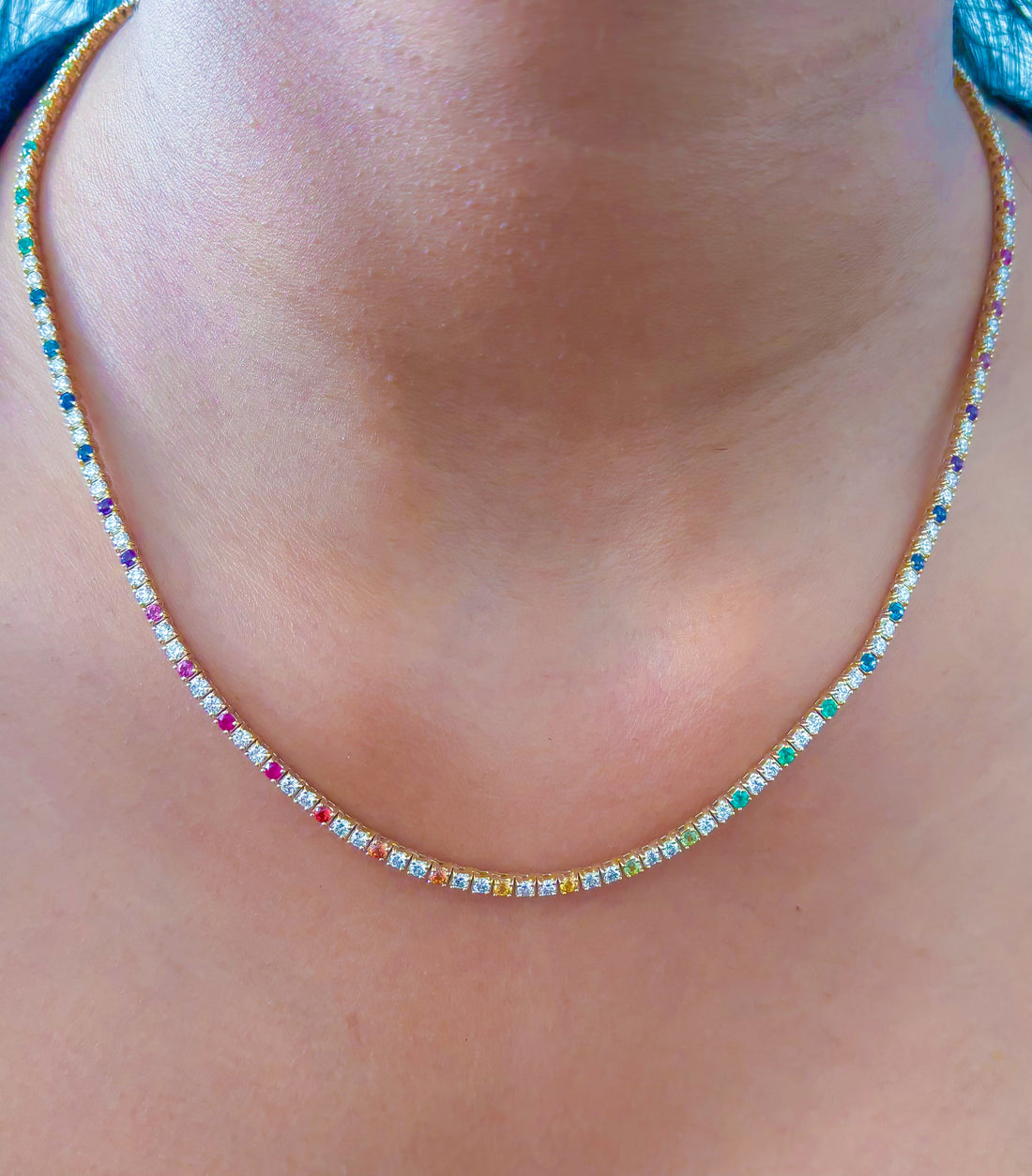 JPNC-779/10483 Rainbow Gemstone Diamond Necklace | 14K