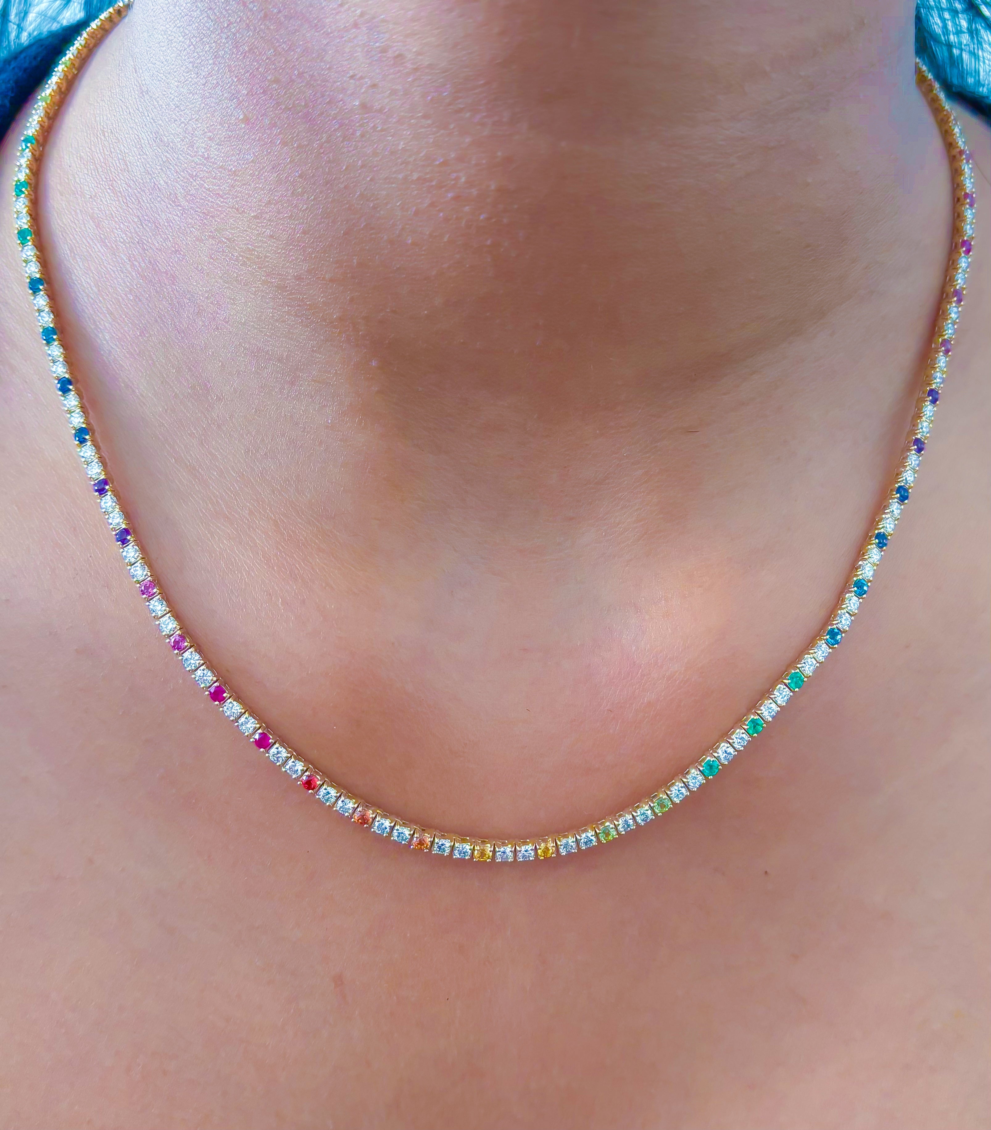 JPNC-779/10483 Rainbow Gemstone Diamond Necklace | 14K