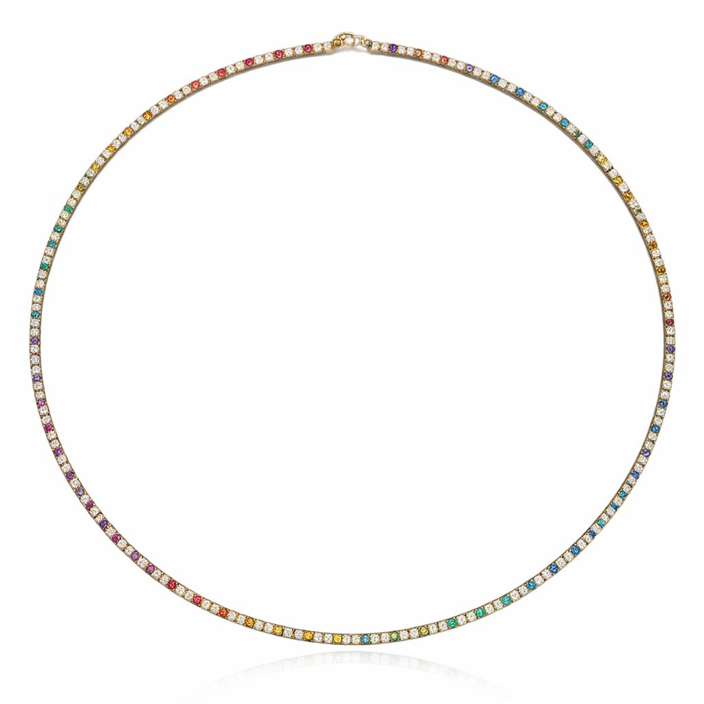 JPNC-779/10483 Rainbow Gemstone Diamond Necklace | 14K