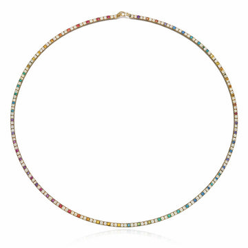 JPNC-779/10483 Rainbow Gemstone Diamond Necklace | 14K