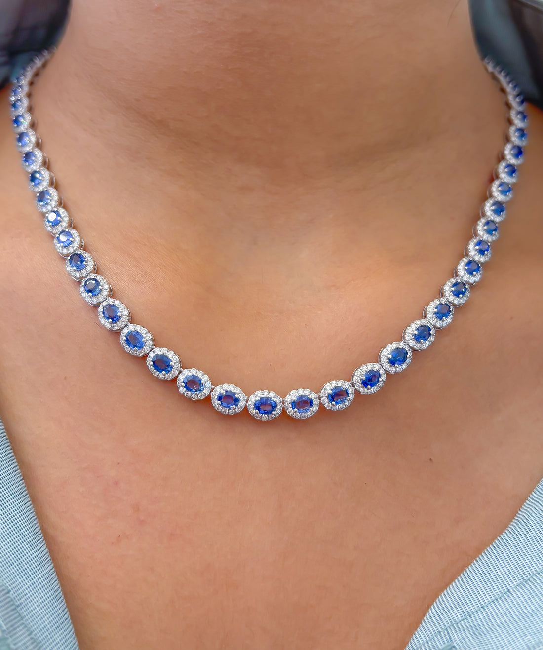 JPNC-812/11205 Blue Sapphire Diamond Necklace | 18K