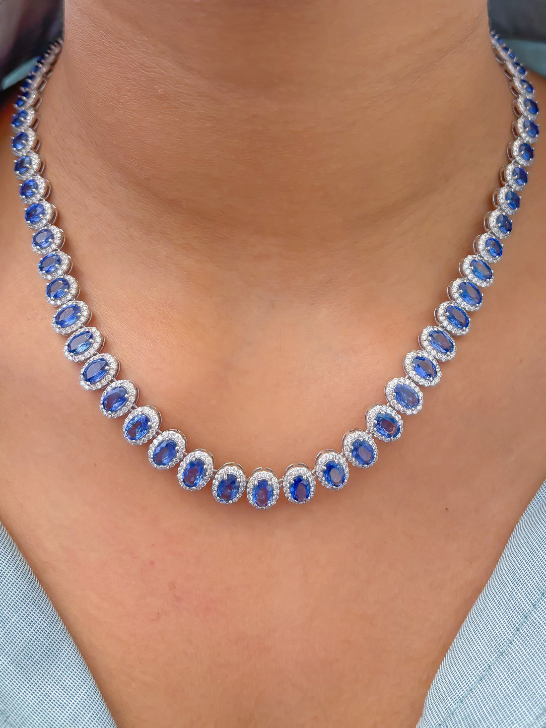 JPNC-813/11206 Blue Sapphire Diamond Necklace | 18K