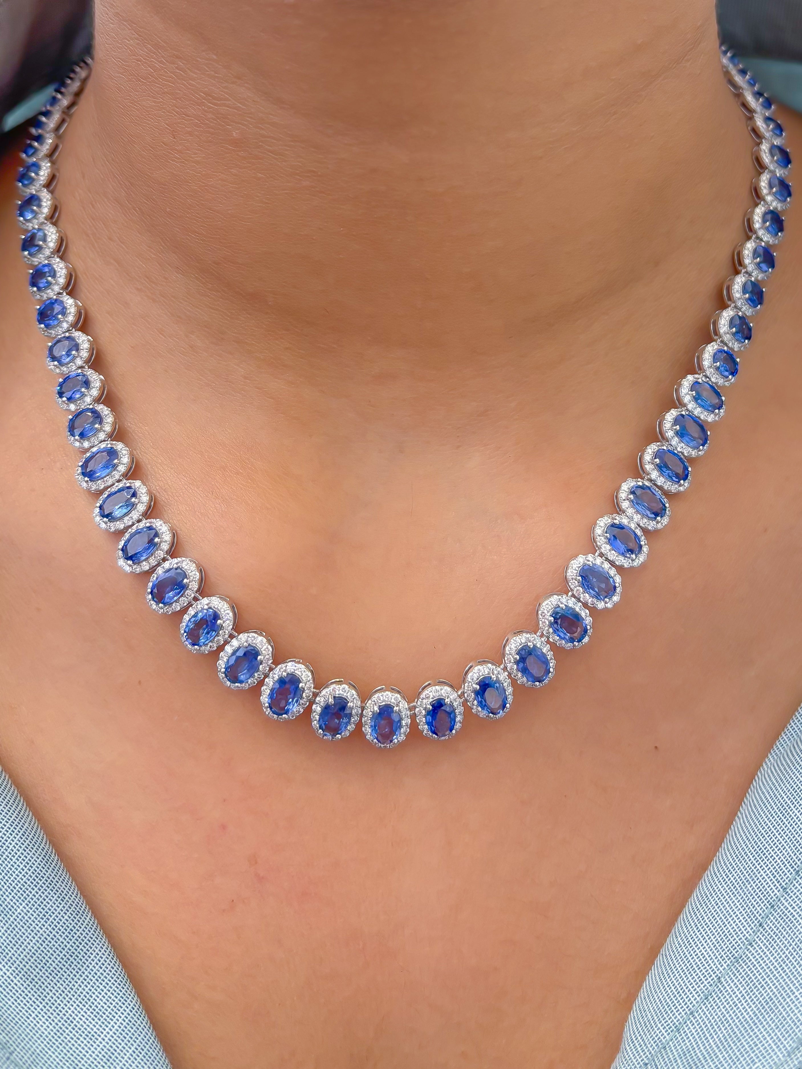 JPNC-813/11206 Blue Sapphire Diamond Necklace | 18K
