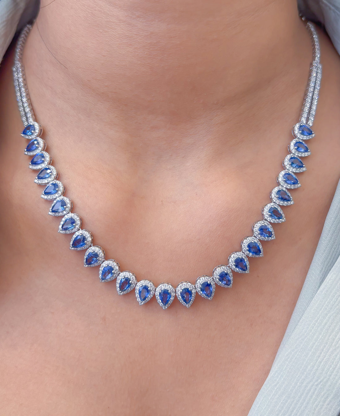 JPNC-823/11650 Blue Sapphire Diamond Necklace | 18K