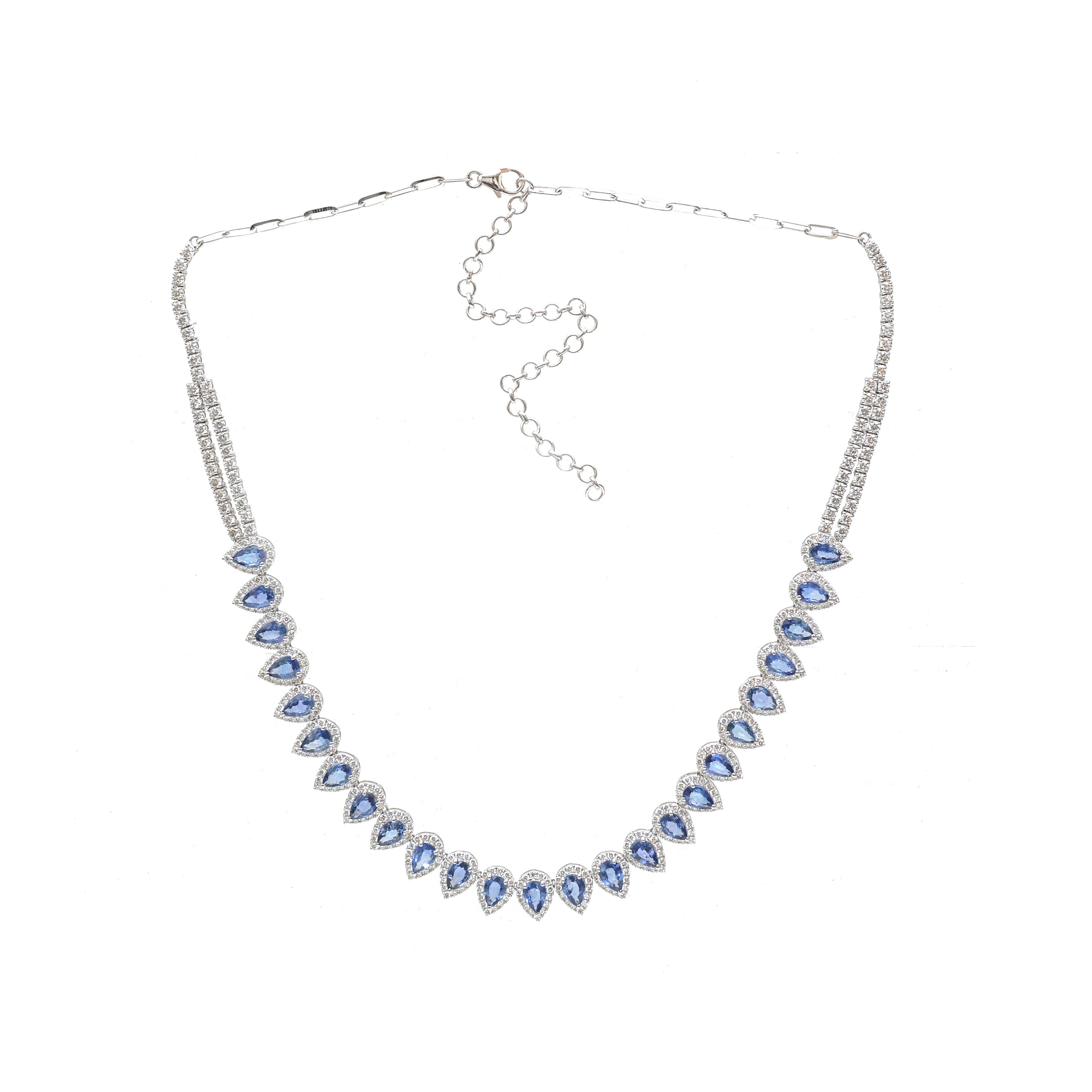 JPNC-823/11650 Blue Sapphire Diamond Necklace | 18K
