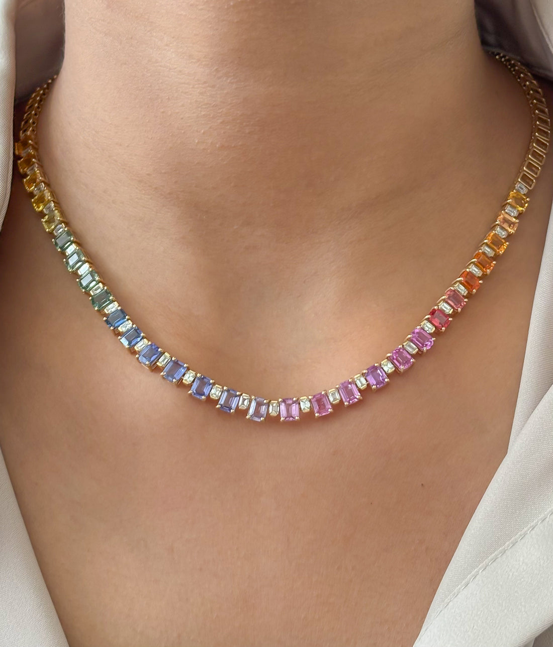 JPNC-825/11888 Rainbow Sapphire Diamond Necklace | 18K