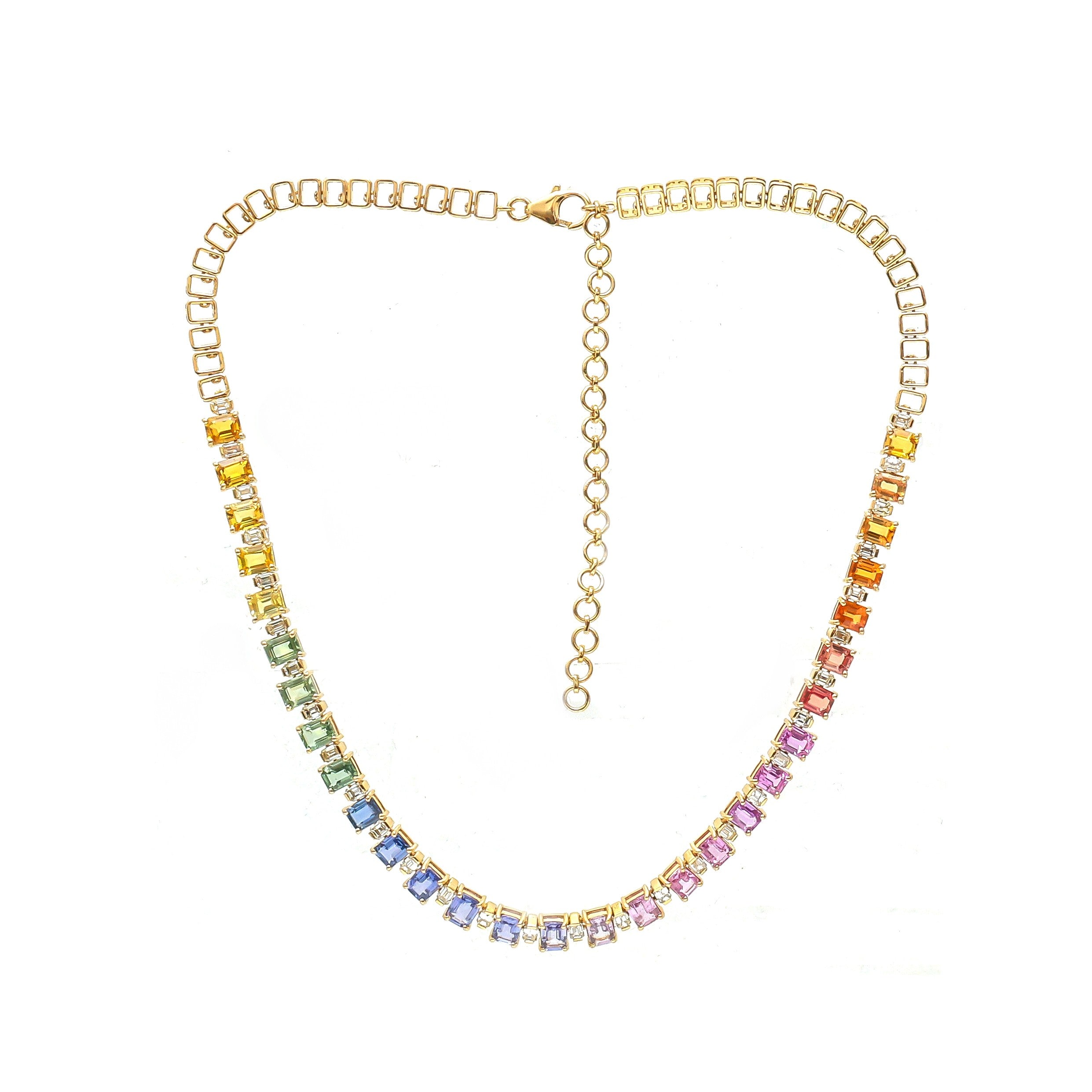 JPNC-825/11888 Rainbow Sapphire Diamond Necklace | 18K