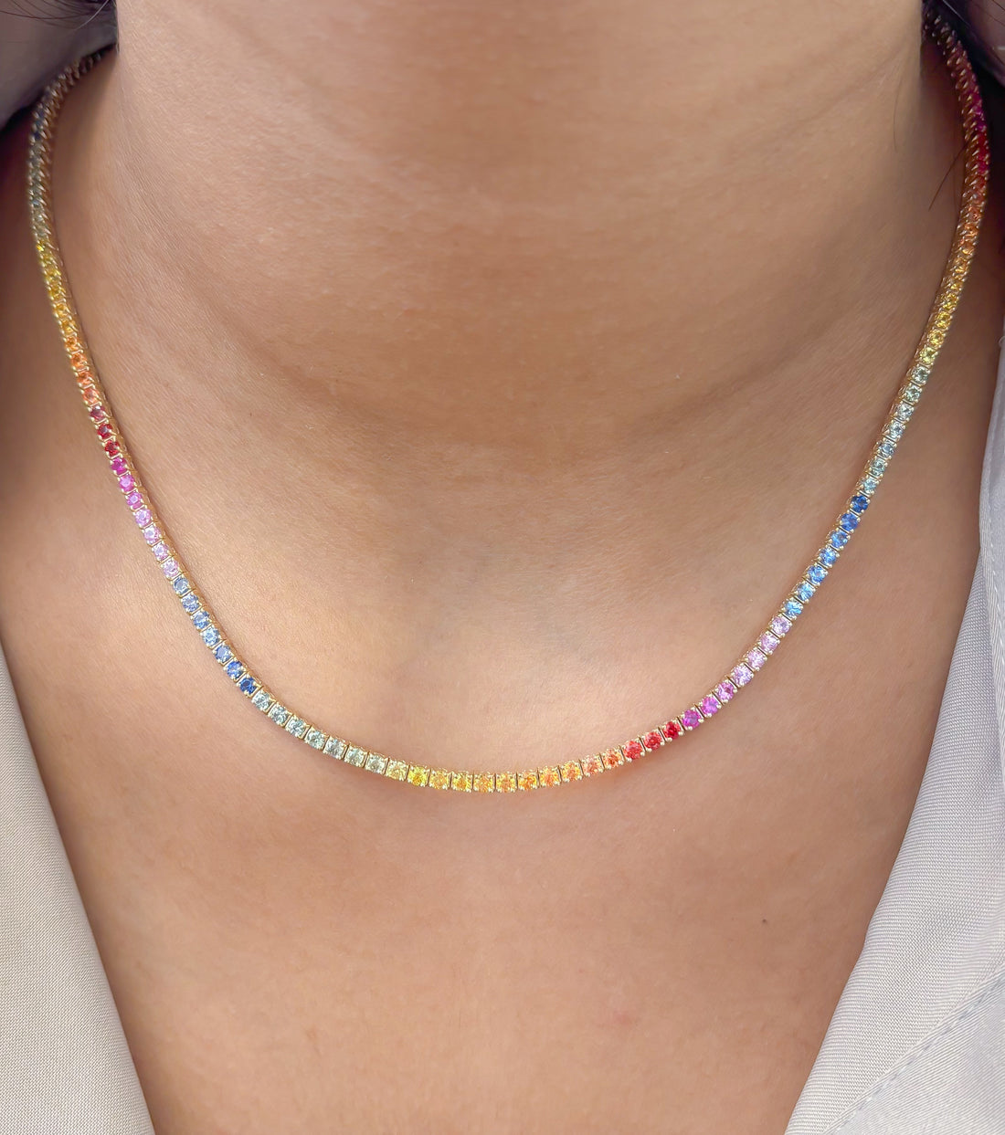 JPNC-849/13734 Rainbow Sapphire Necklace | 14K
