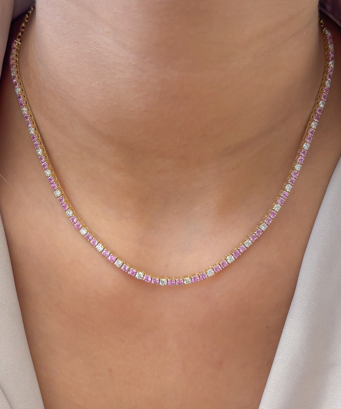 JPNC-850/13758 Diamond Pink Sapphire Necklace | 14K