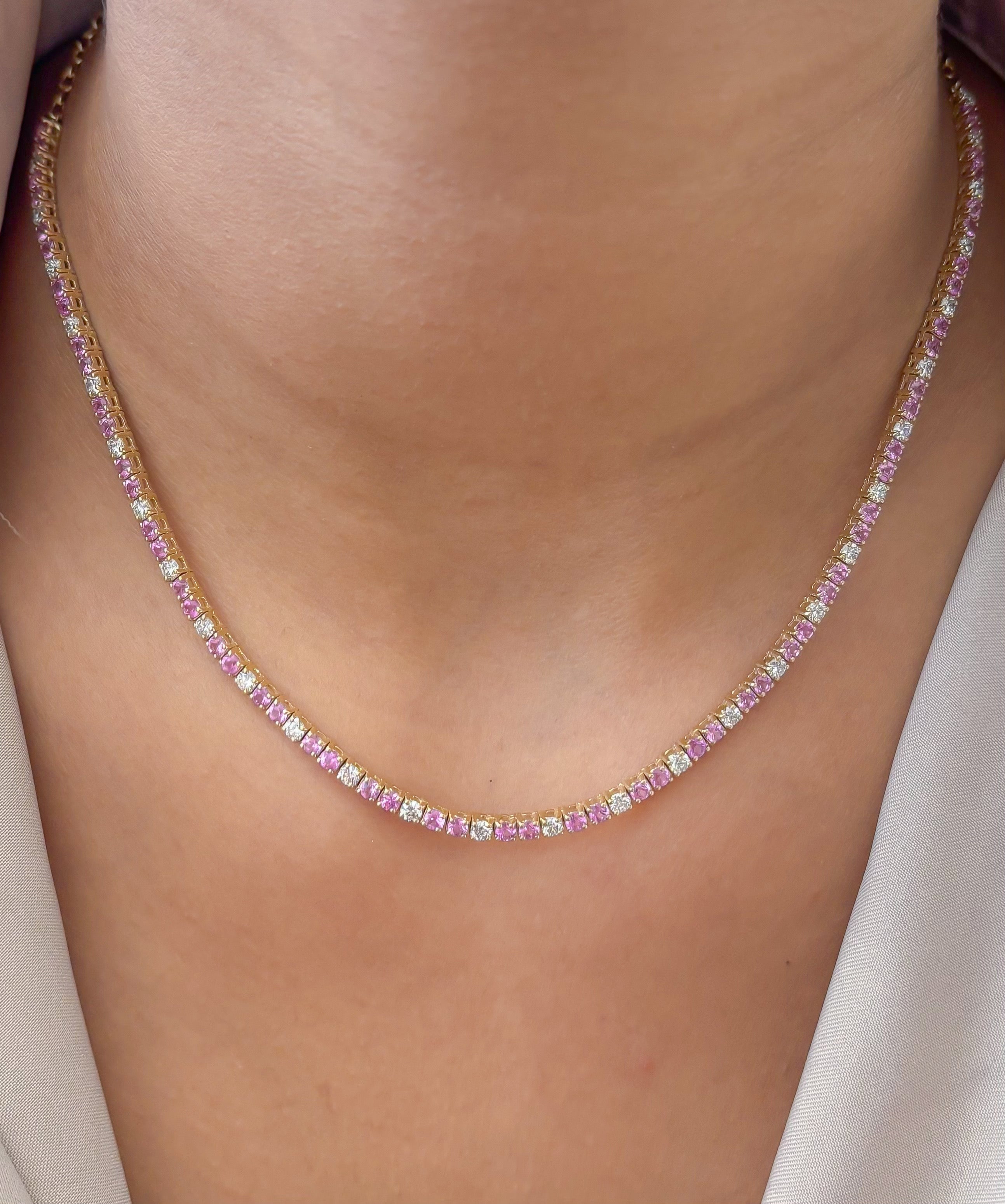 JPNC-850/13758 Diamond Pink Sapphire Necklace | 14K