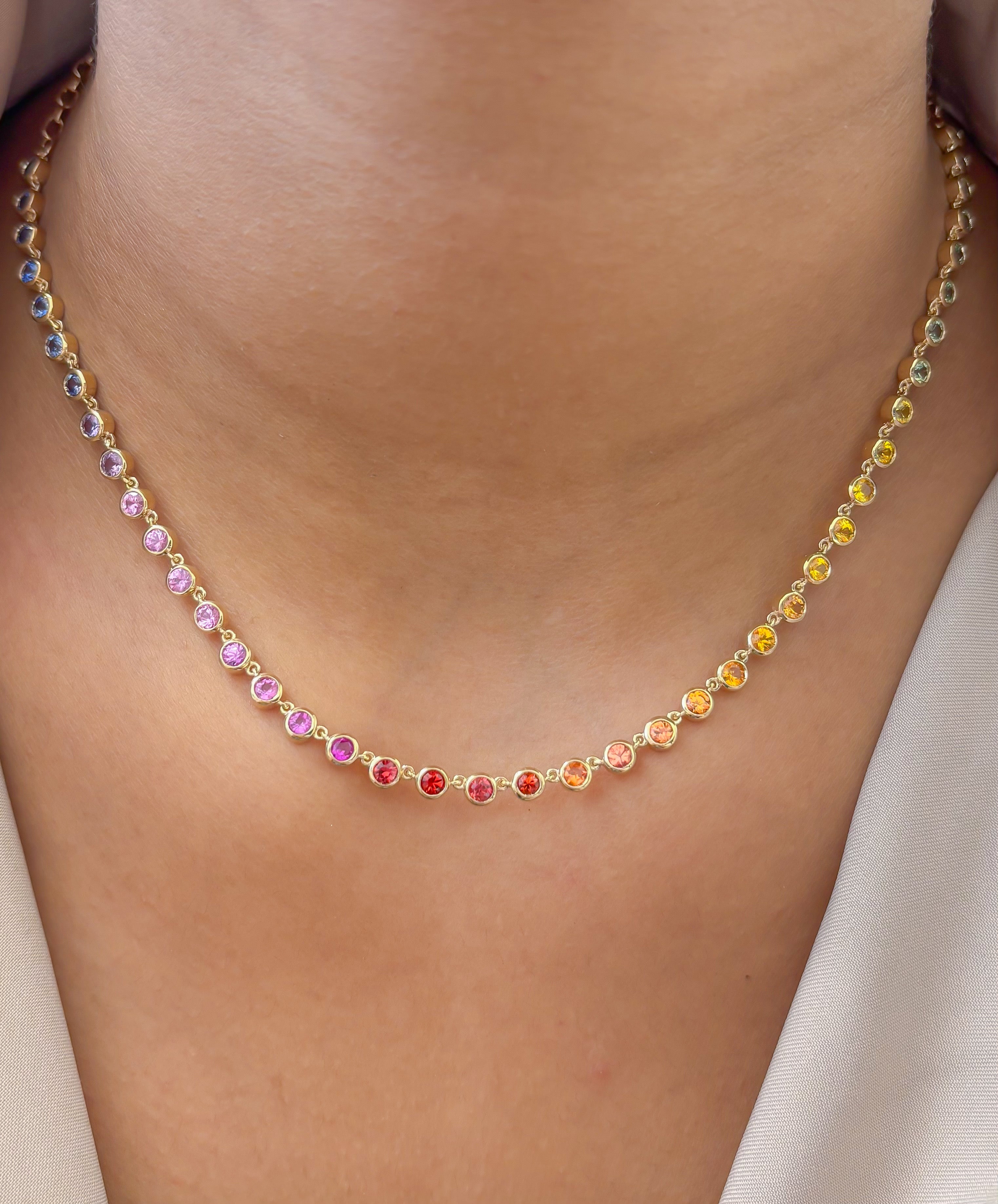 JPNC-866/13774 Rainbow Sapphire Necklace | 14K