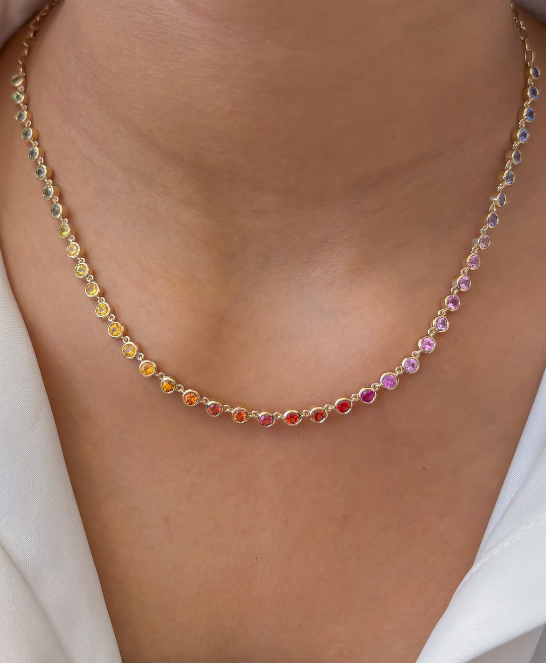 JPNC-870/13804 Rainbow Sapphire Necklace | 14K