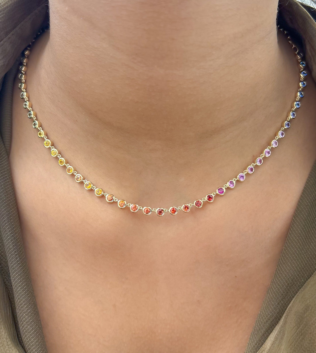 JPNC-875/13896 Rainbow Sapphire Necklace | 14K