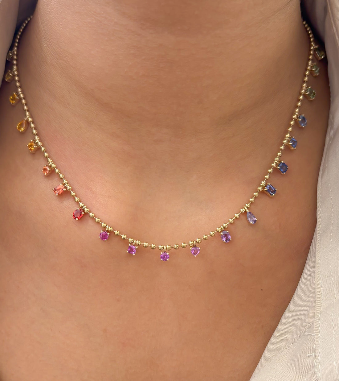 JPNC-889/14020 Rainbow Sapphire Necklace | 14K