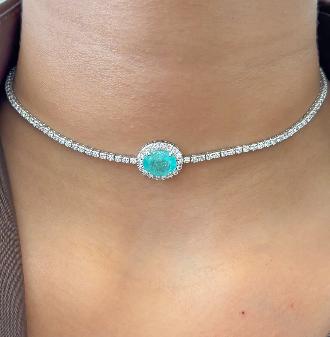 JPNC-893/14128 Paraiba Tourmaline Diamond Necklace | 18K