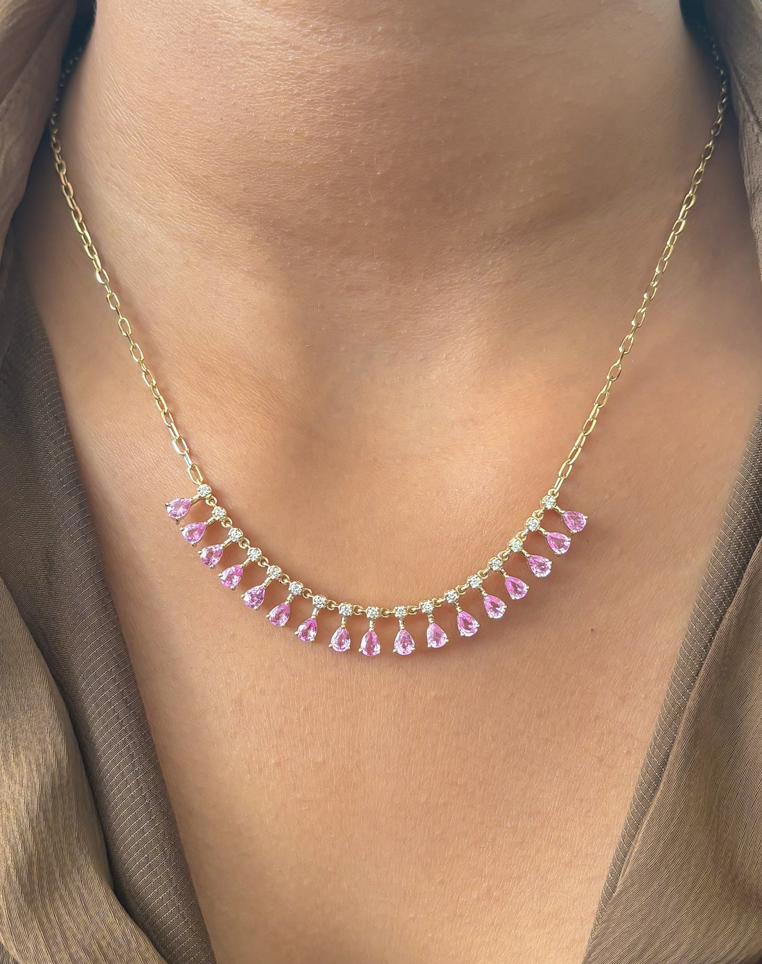 JPNC-917/14633 Pink Sapphire Diamond Necklace | 14K