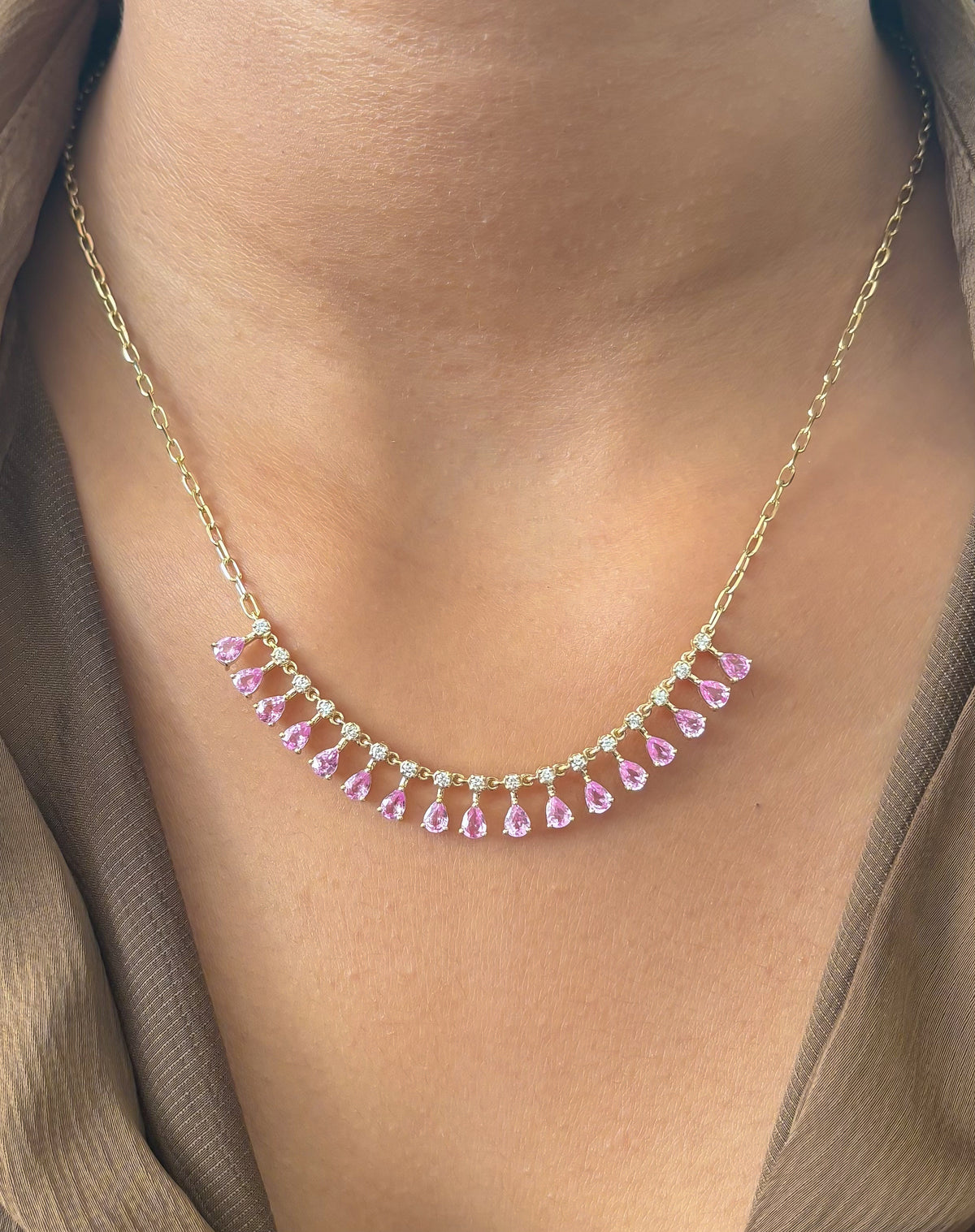 JPNC-917/14633 Pink Sapphire Diamond Necklace | 14K