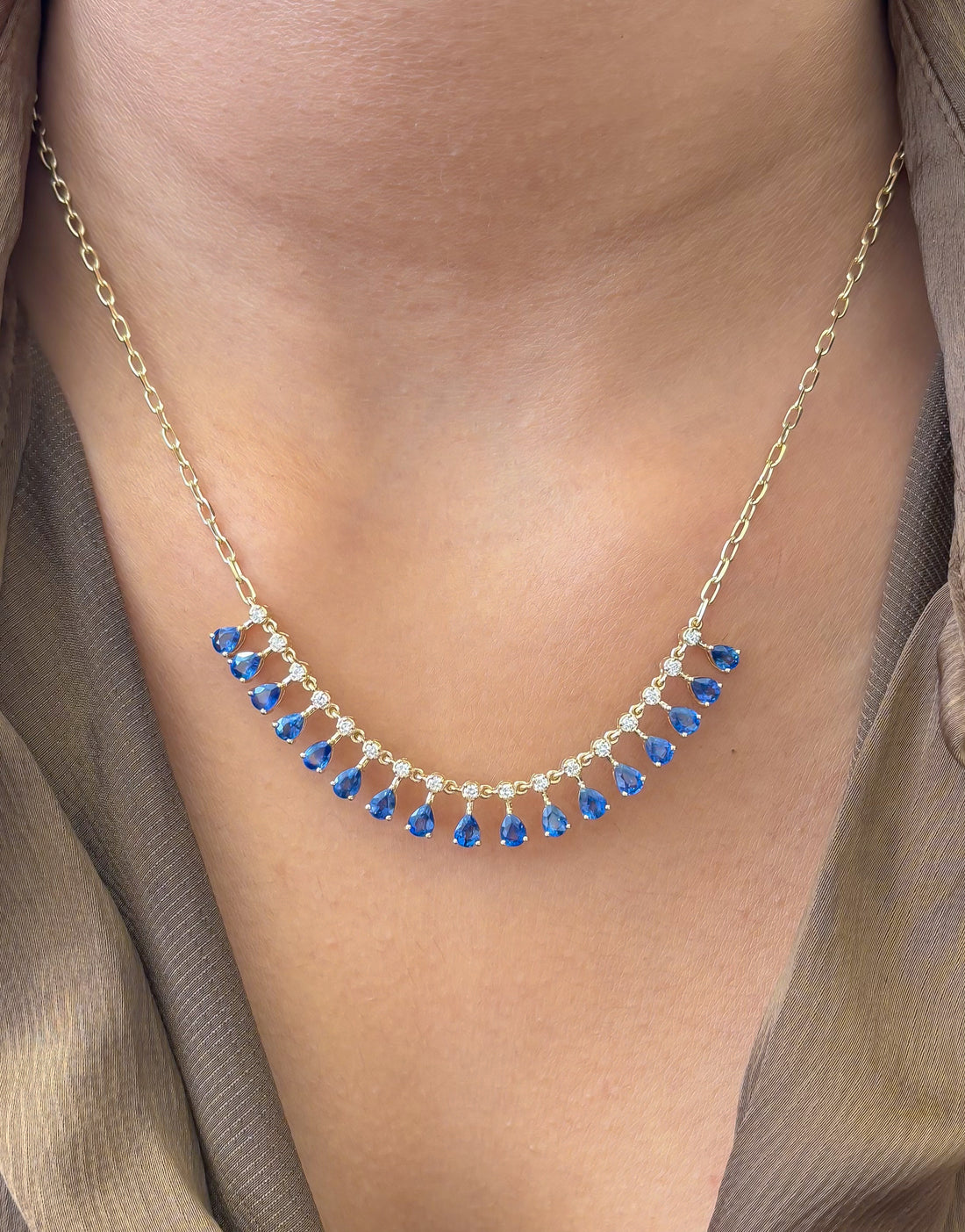 JPNC-919/14635 Blue Sapphire Diamond Necklace | 14K