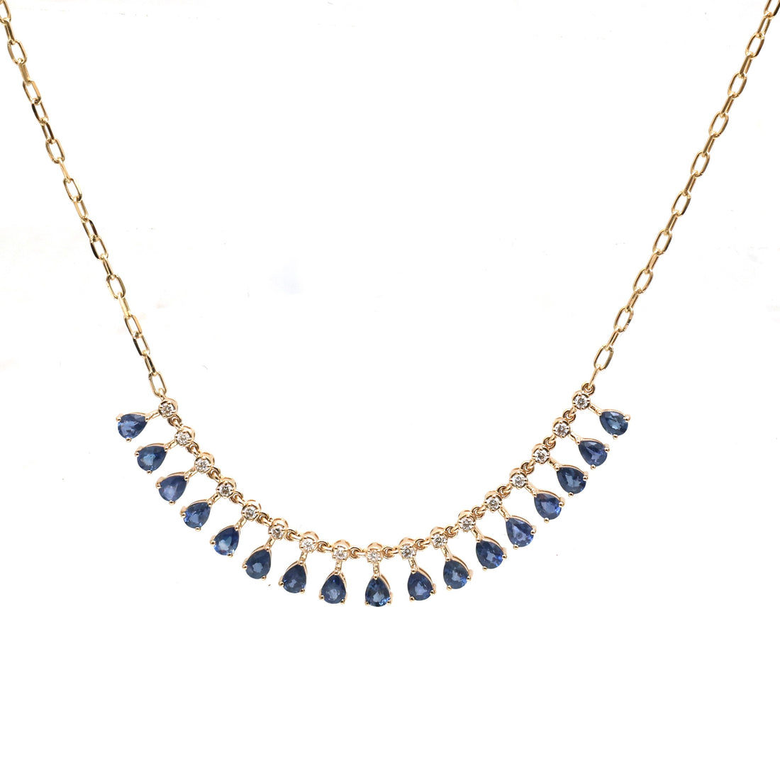JPNC-919/14635 Blue Sapphire Diamond Necklace | 14K