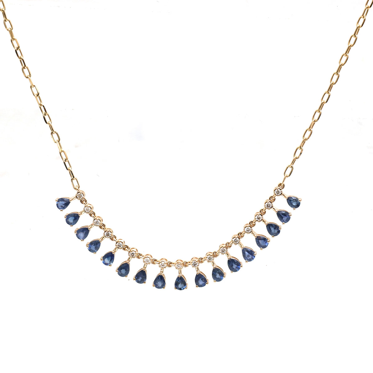 JPNC-919/14635 Blue Sapphire Diamond Necklace | 14K