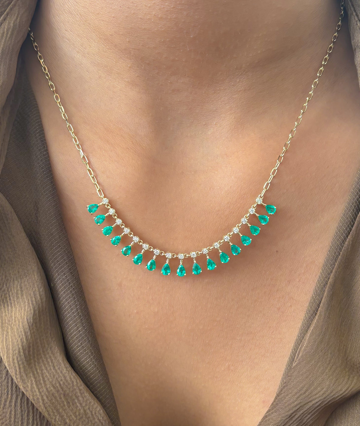 JPNC-924/14640 Emerald Diamond Necklace | 14K