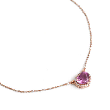 JPNC-97/1064 Pink Sapphire Heart With Diamond Chain  Necklace | 18K
