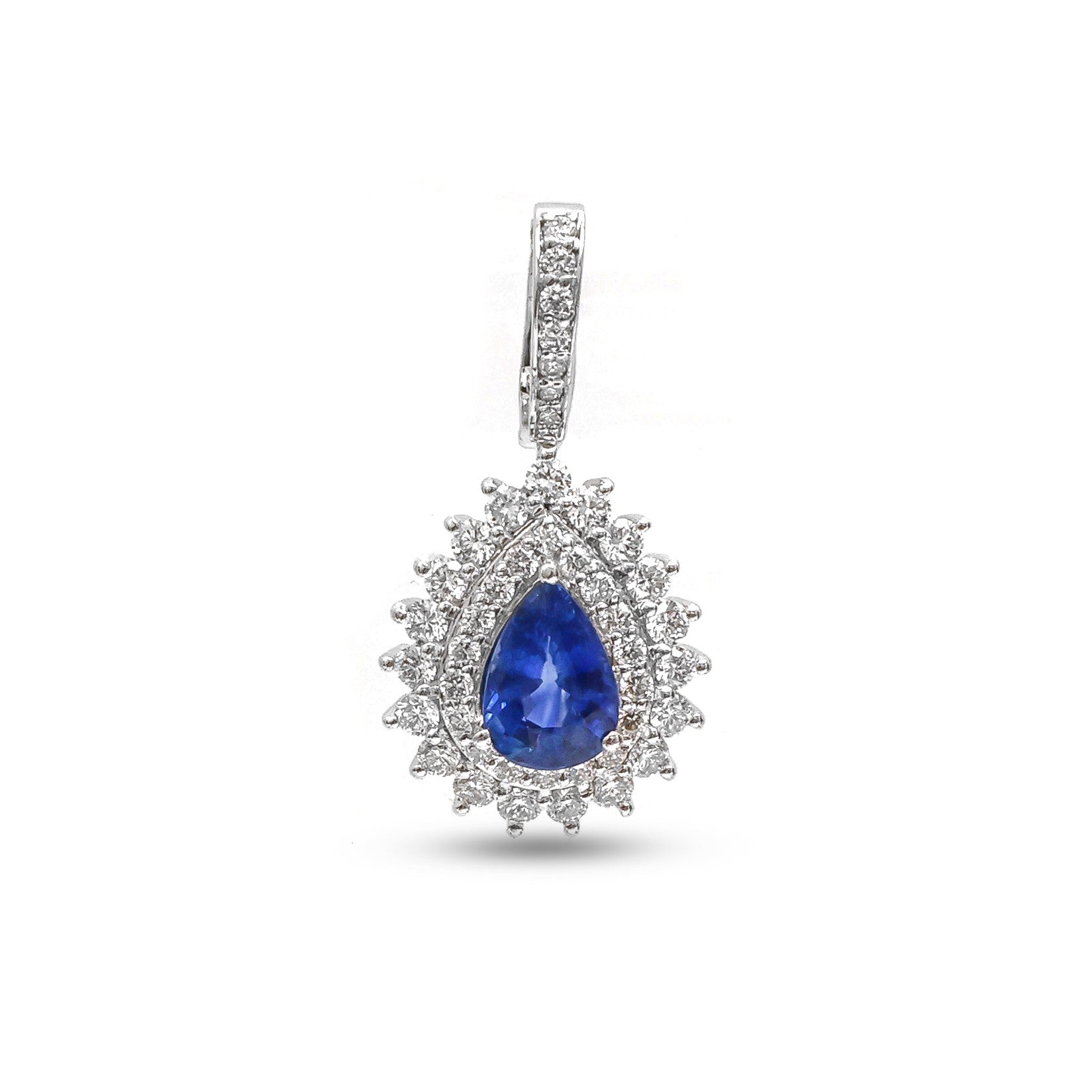 JPPD-1001/10339 Blue Sapphire Helo Diamond Pear Pendant | 18K