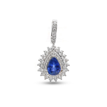 JPPD-1001/10339 Blue Sapphire Helo Diamond Pear Pendant | 18K