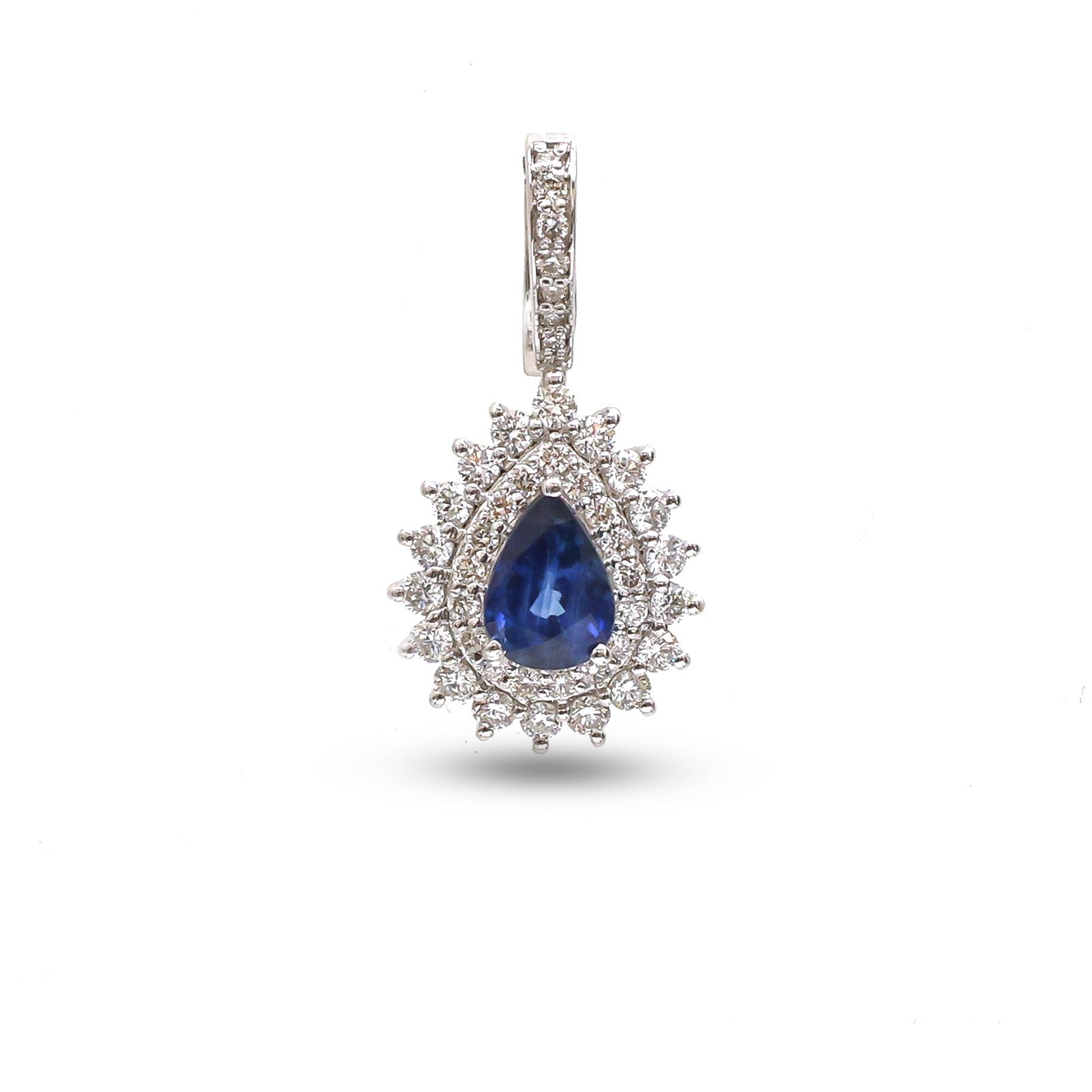 JPPD-1002/10340 Blue Sapphire Helo Diamond Pear Pendant | 18K