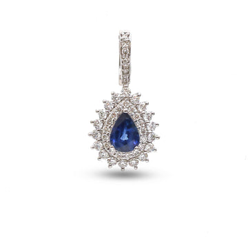 JPPD-1002/10340 Blue Sapphire Helo Diamond Pear Pendant | 18K