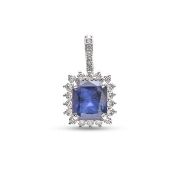 JPPD-1042/10600 Blue Sapphire Helo Diamond Octagon Pendant | 18K