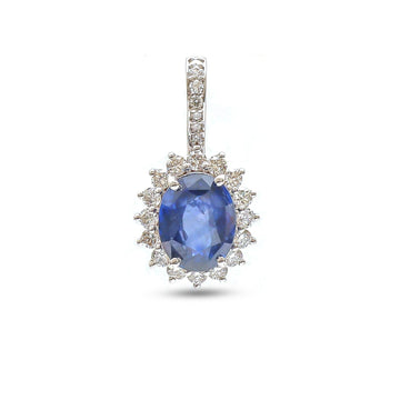 JPPD-1043/10601 Blue Sapphire Helo Diamond Oval Pendant | 18K