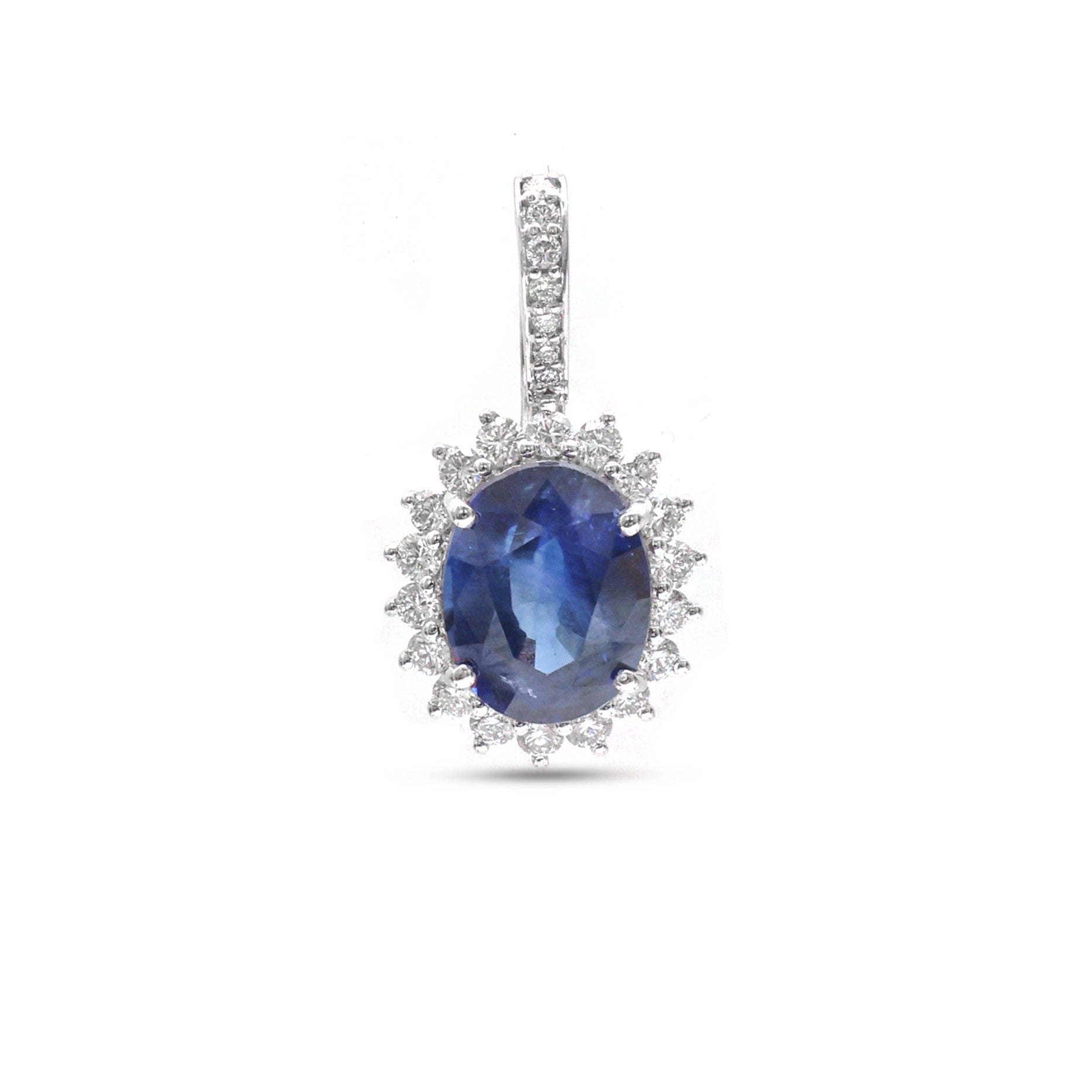 JPPD-1044/10602 Blue Sapphire Helo Diamond Oval Pendant | 18K