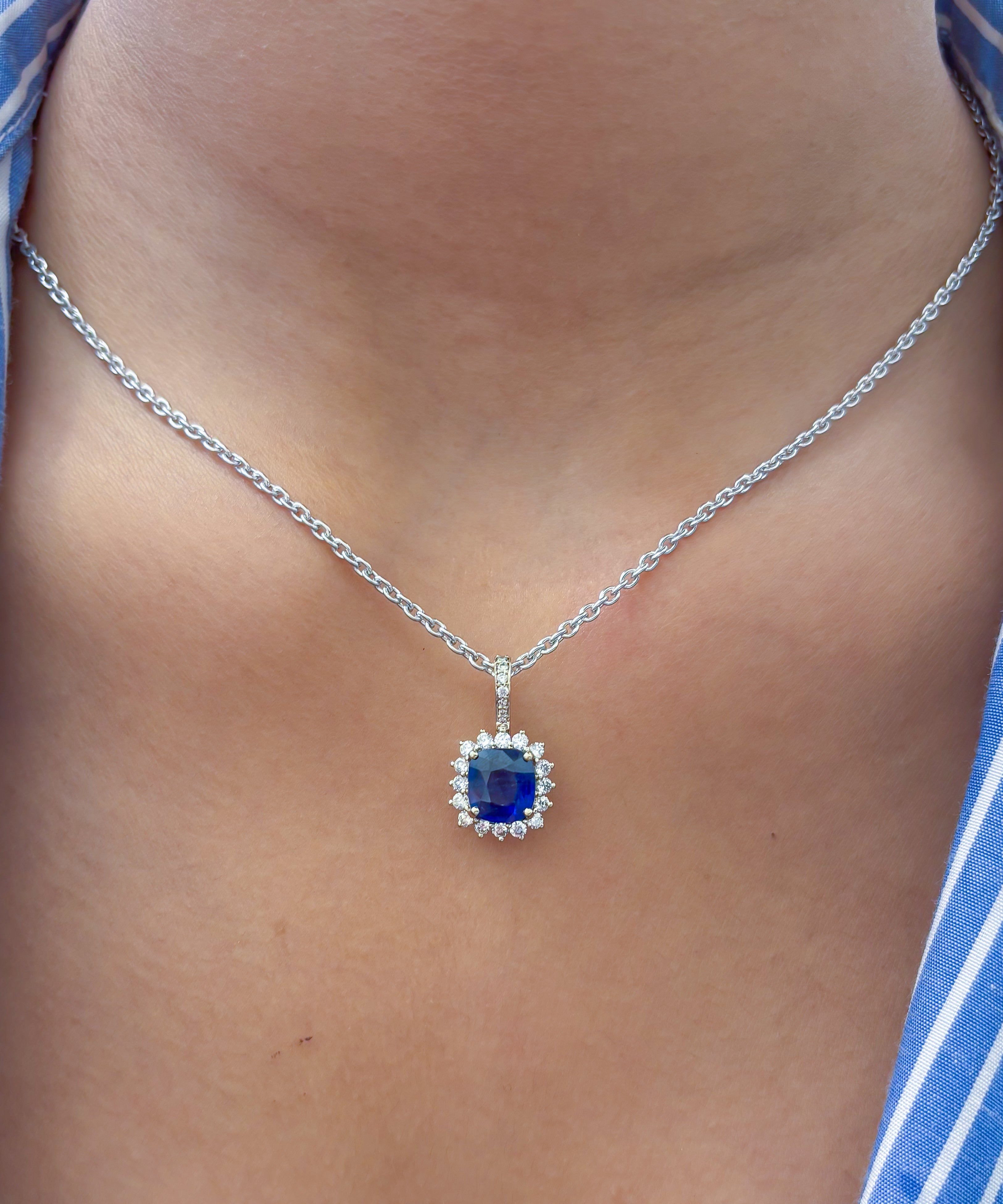 JPPD-1045/10603 Blue Sapphire Helo Diamond Octagon Pendant | 18K