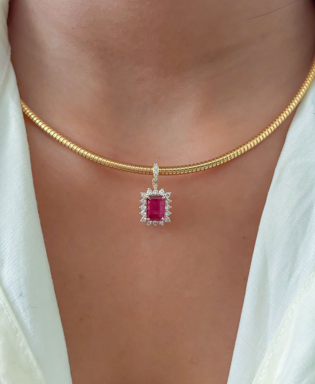 JPPD-1049/10611 Ruby Helo Diamond Octagon Pendant | 14K