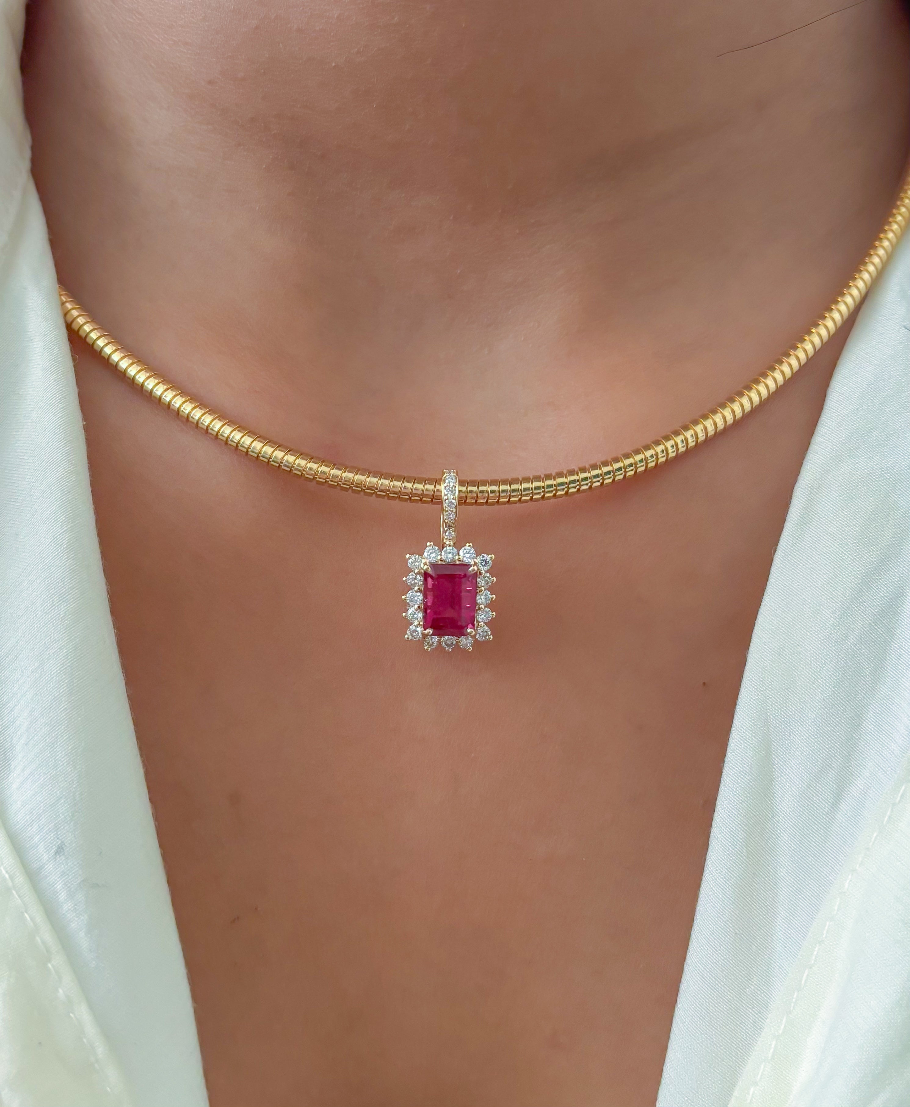 JPPD-1049/10611 Ruby Helo Diamond Octagon Pendant | 14K