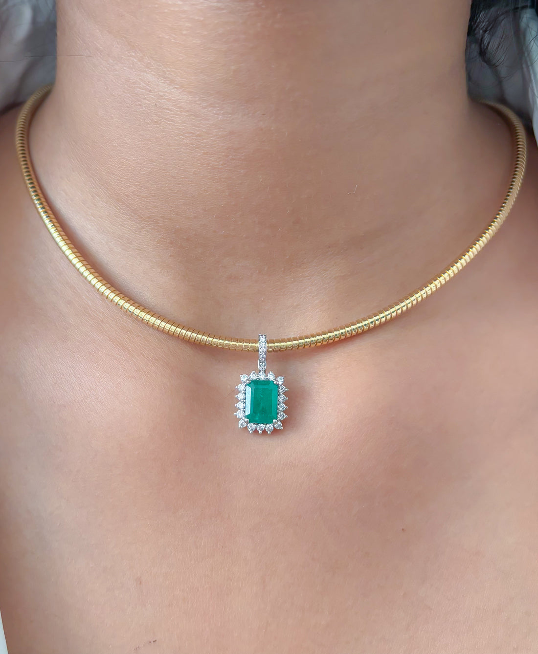 JPPD-1053/10635 Emerald Helo Diamond Octagon Pendant | 14K