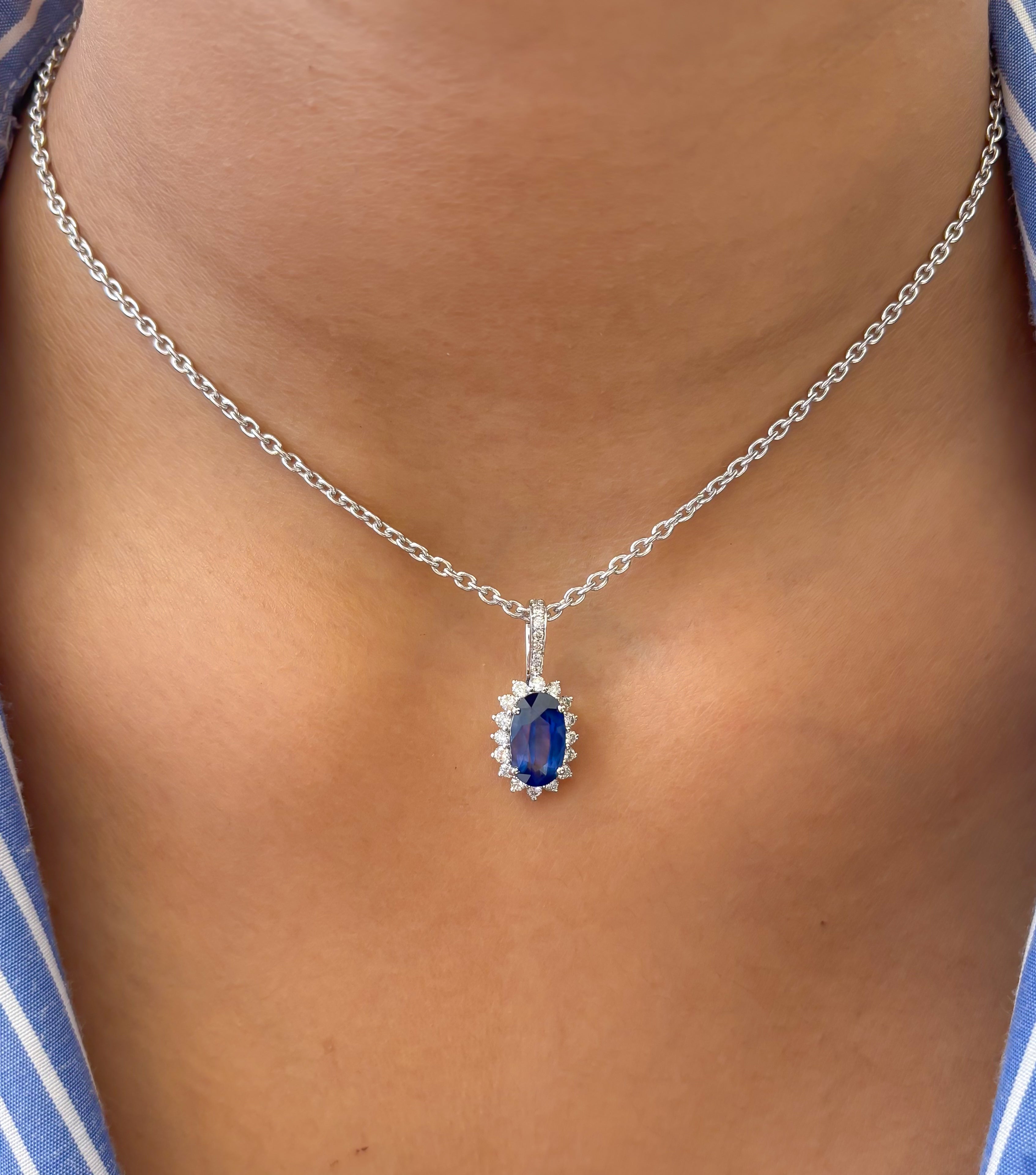 JPPD-1062/10662 Blue Sapphire Helo Diamond Oval Pendant | 18K