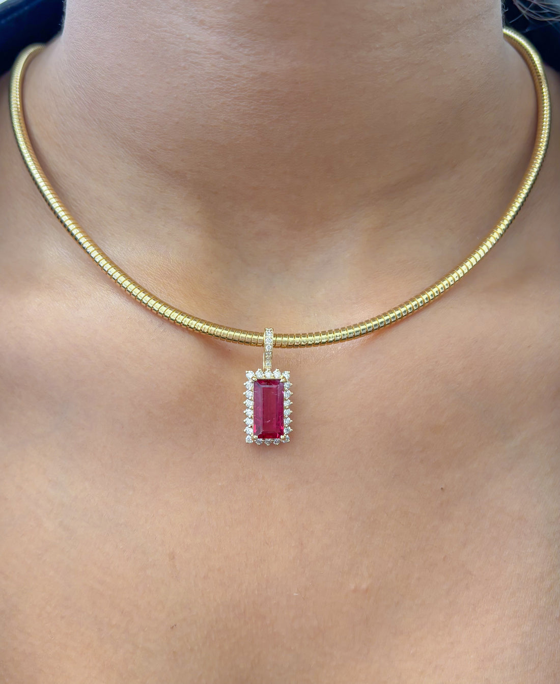JPPD-1066/10680 Rubillite Helo Diamond Octagon Pendant | 14K