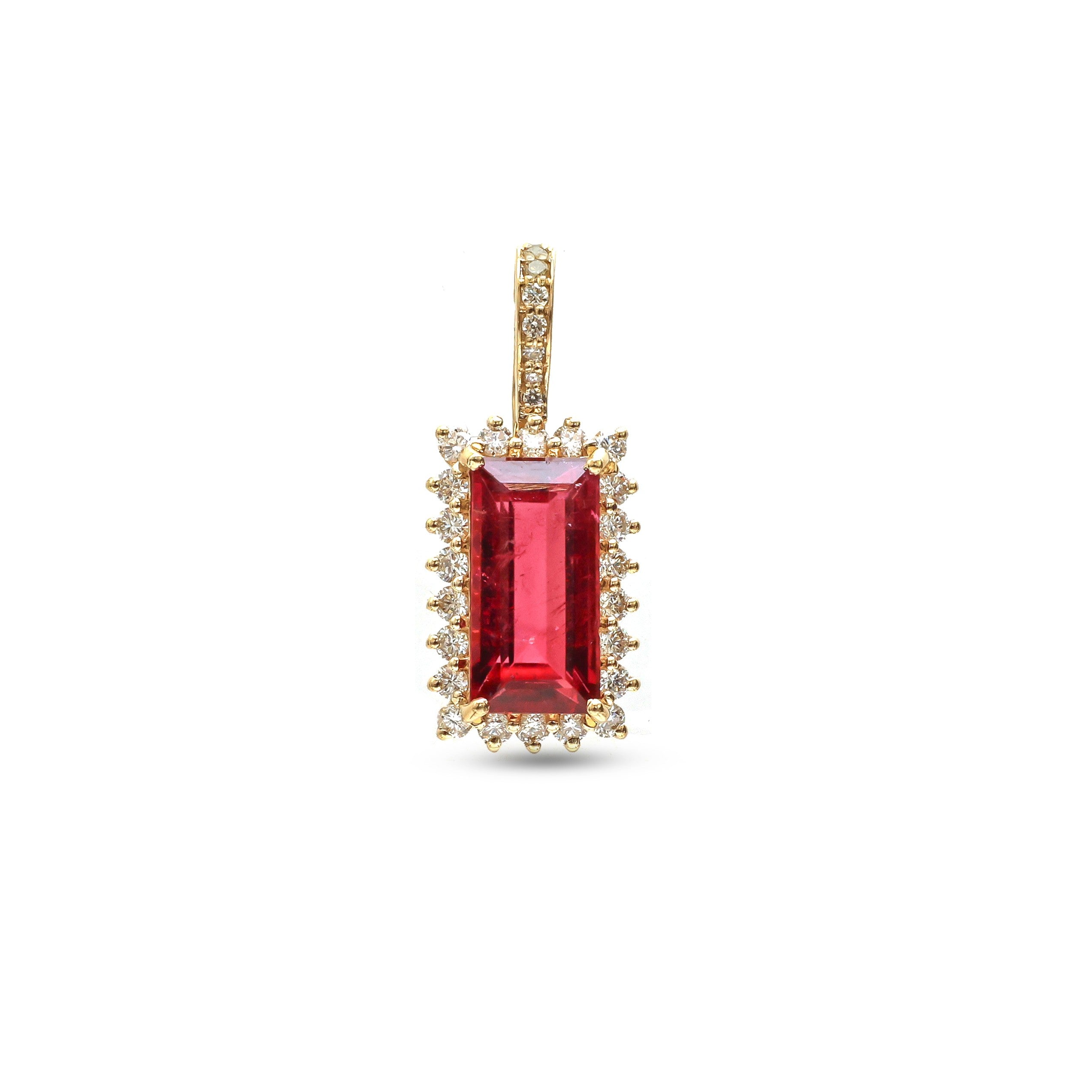 JPPD-1066/10680 Rubillite Helo Diamond Octagon Pendant | 14K