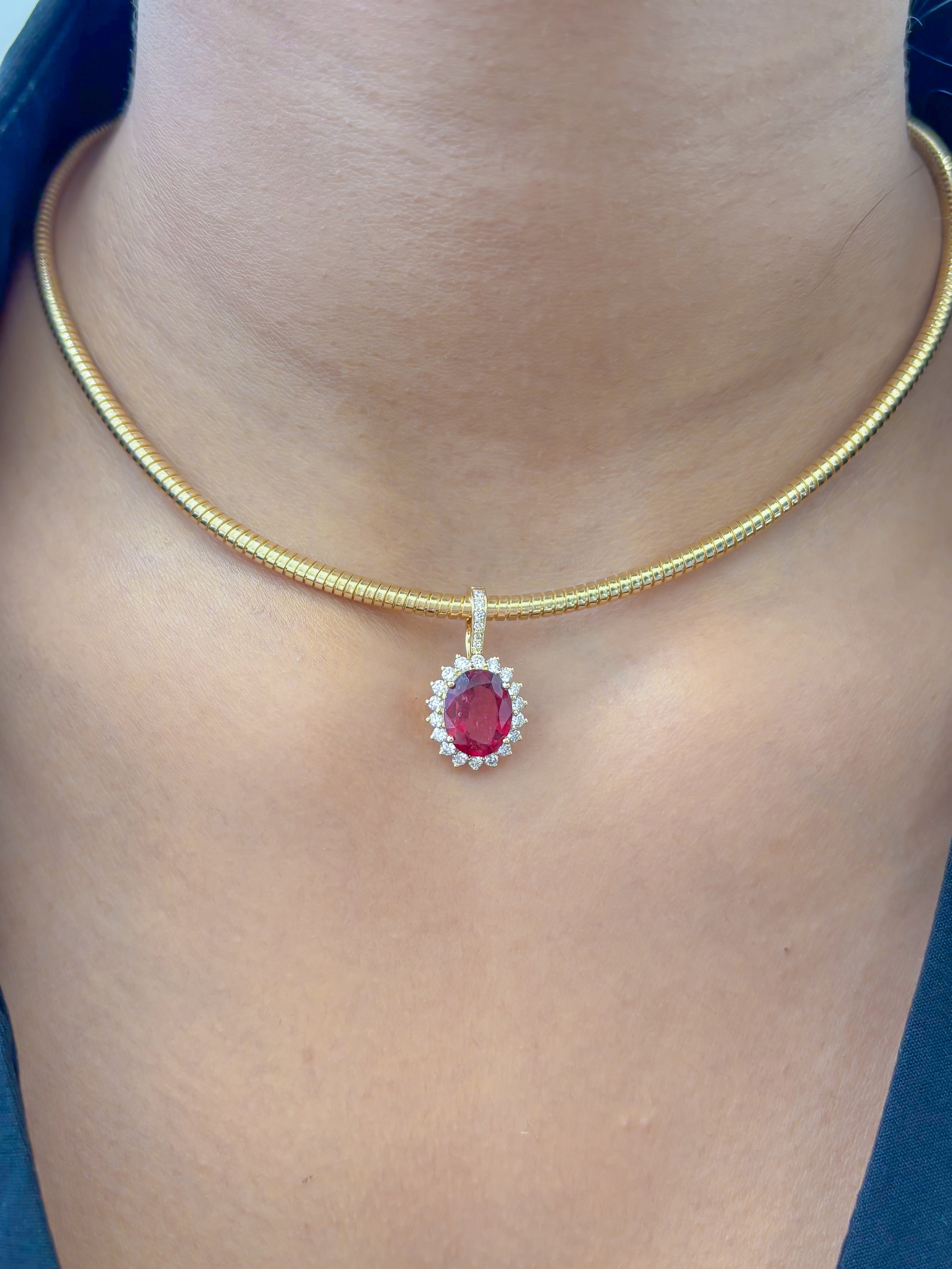 JPPD-1067/10681 Rubillite Helo Diamond Oval Pendant | 14K