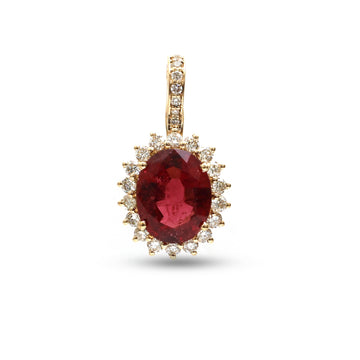 JPPD-1067/10681 Rubillite Helo Diamond Oval Pendant | 14K