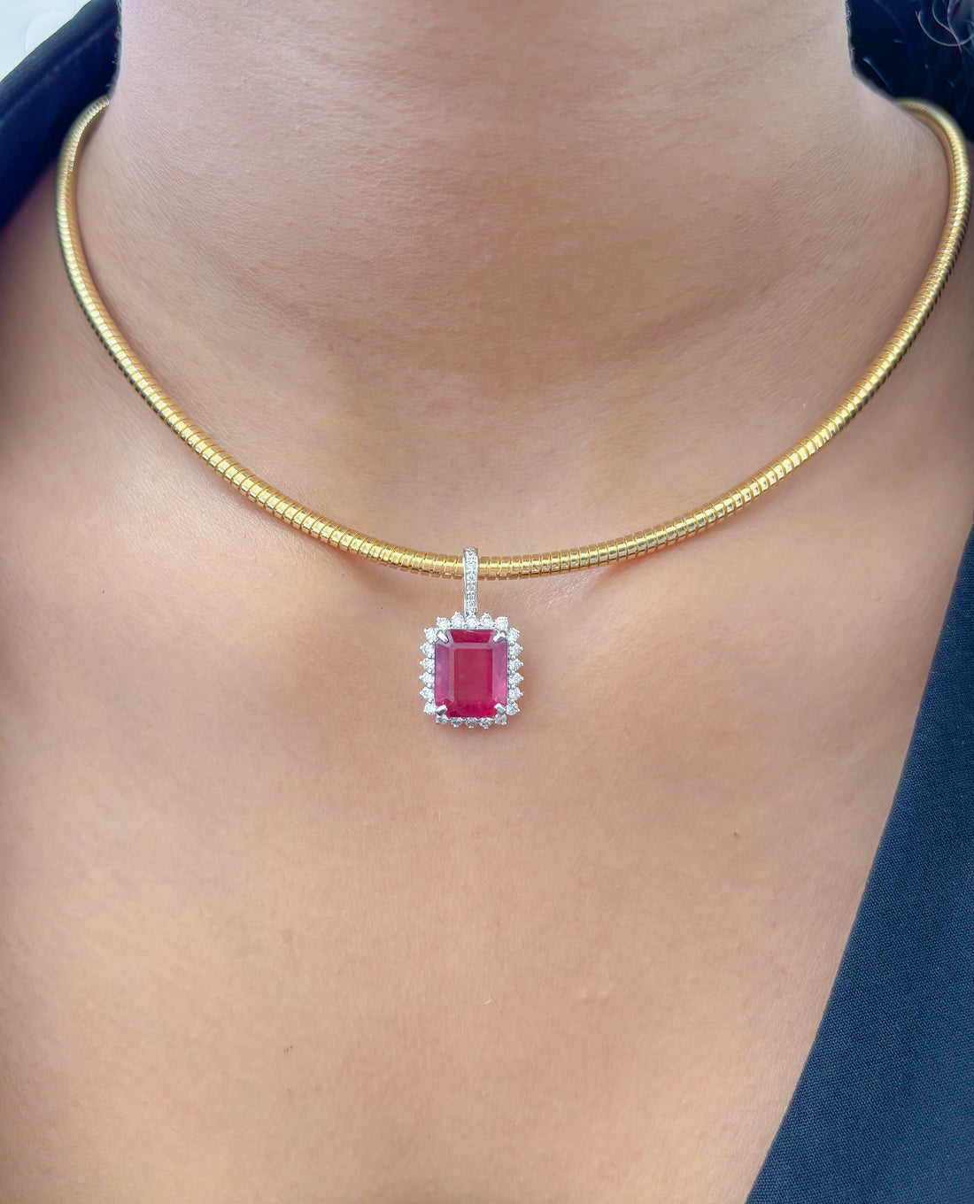 JPPD-1070/10684 Rubillite Helo Diamond Octagon Pendant | 14K