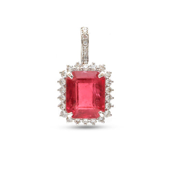 JPPD-1070/10684 Rubillite Helo Diamond Octagon Pendant | 14K