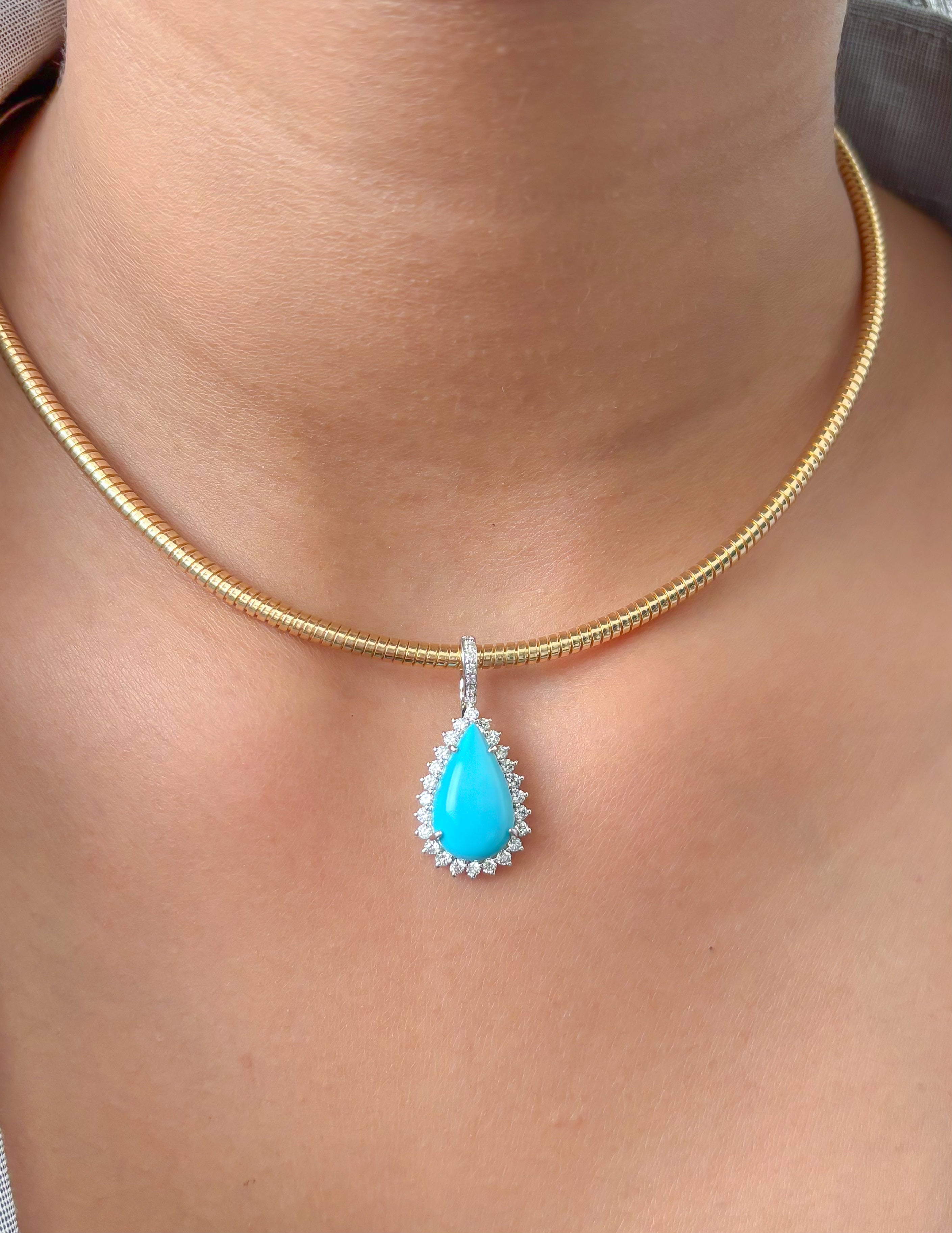 JPPD-1073/10734 Turquoise Diamond Pendant | 14K