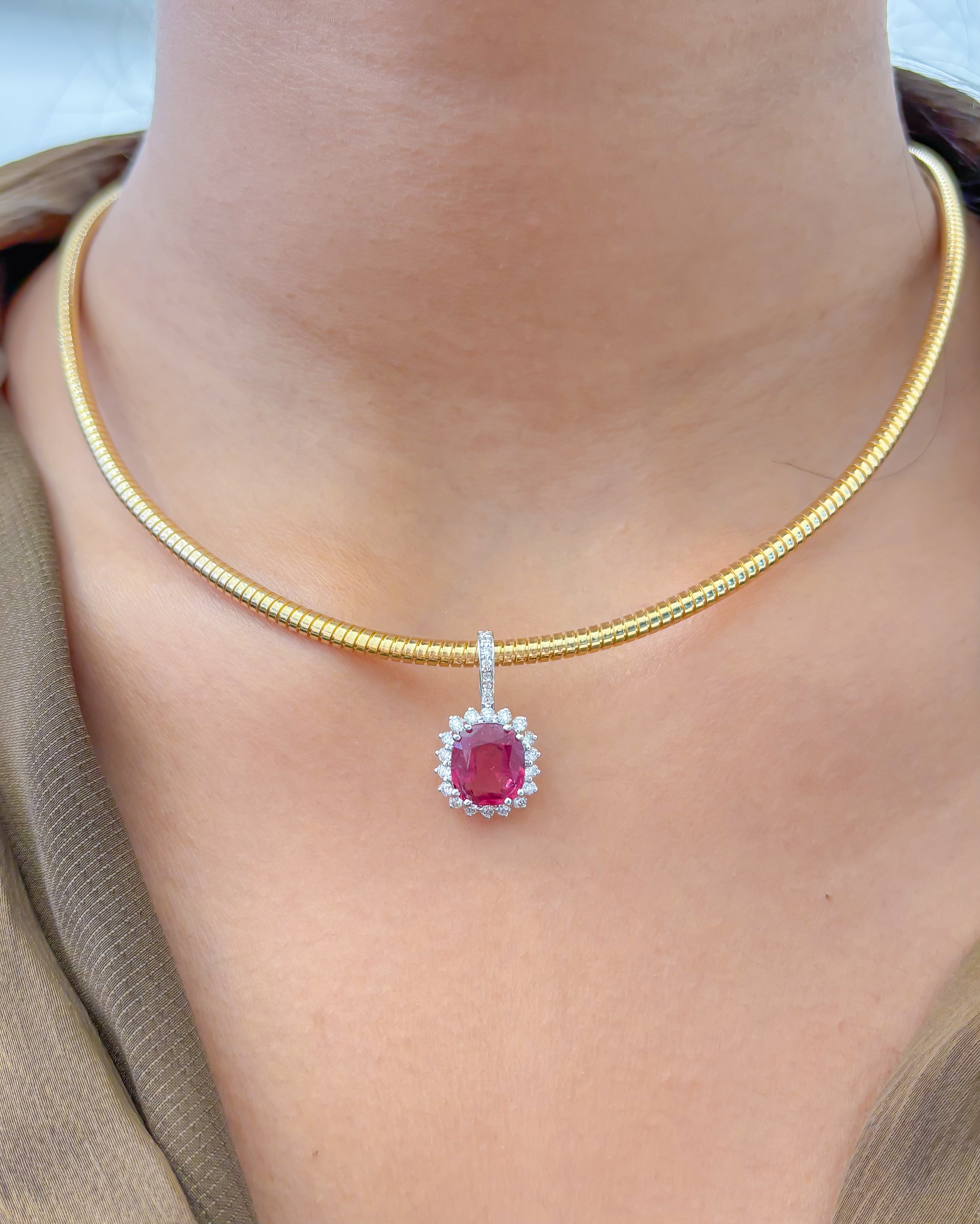 JPPD-1075/10737 Rubillite Helo Diamond Oval Pendant | 14K